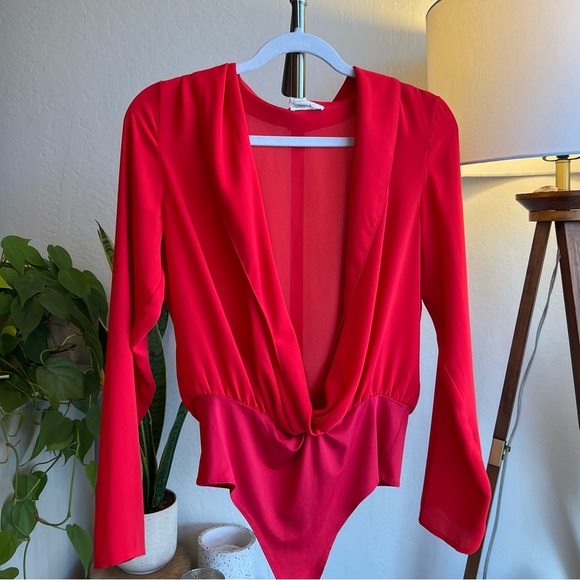Nordstrom Open Edit Wrap Bodysuit size Medium in Red Bloom - Picture 4 of 11